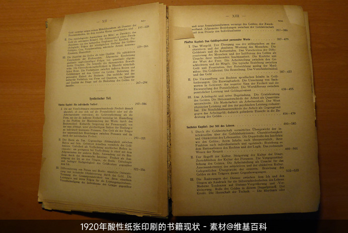 1920年酸性紙張印刷的書籍現(xiàn)狀-素材@維基百科